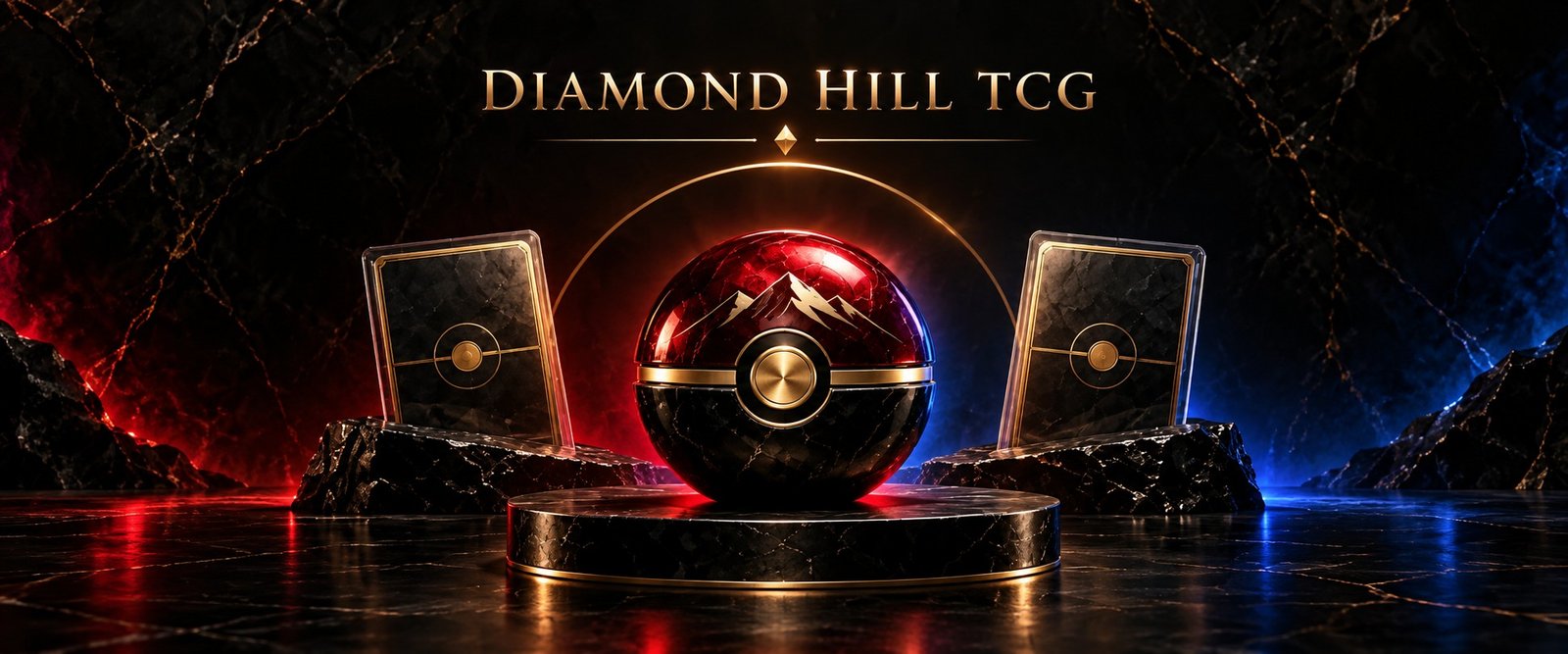 Diamond Hill TCG — premium red, gold and blue collector showcase